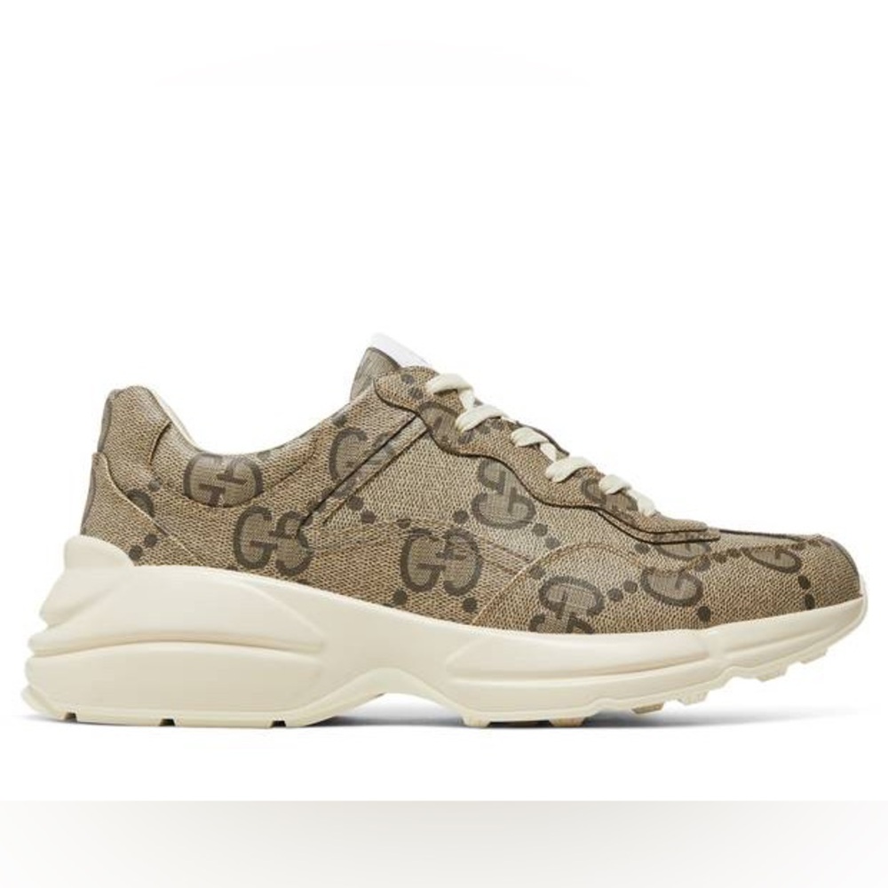 Gucci 100 GG supreme Jumbo monogram leather canvas rhyton sneakers NEW - Picture 2 of 9